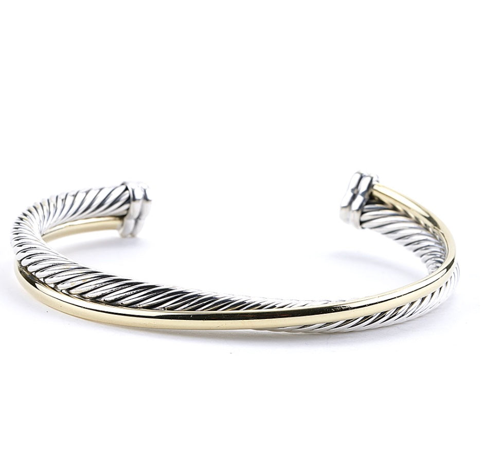 DAVID YURMAN CROSSOVER STERLING SILVER 18K GOLD CUFF BRACELET