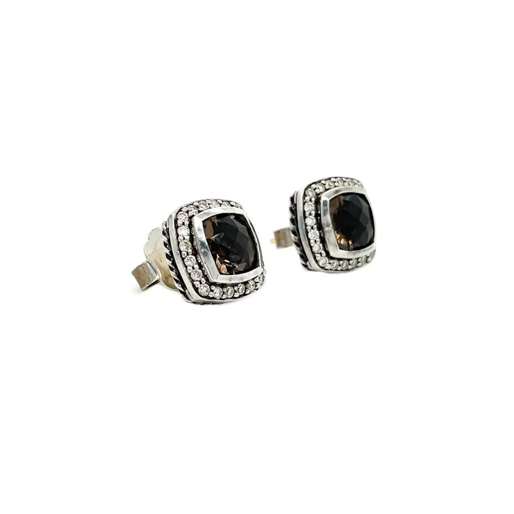 DAVID YURMAN ALBION SMOKY QUARTZ DIMOND TWO TONE EARRINGS
