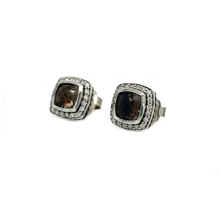 DAVID YURMAN ALBION SMOKY QUARTZ DIMOND TWO TONE EARRINGS