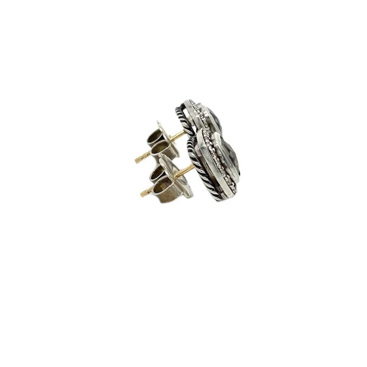 DAVID YURMAN ALBION SMOKY QUARTZ DIMOND TWO TONE EARRINGS
