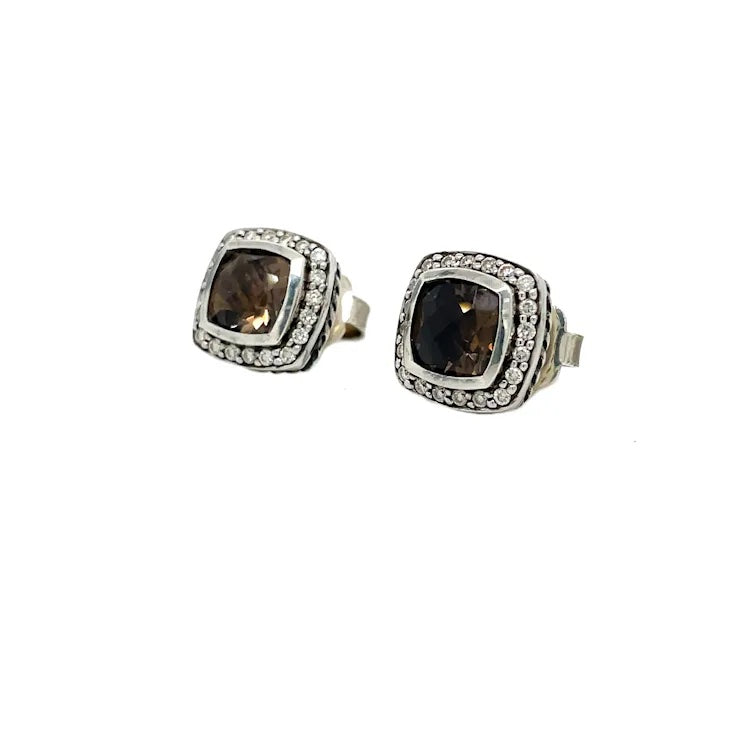 DAVID YURMAN ALBION SMOKY QUARTZ DIMOND TWO TONE EARRINGS