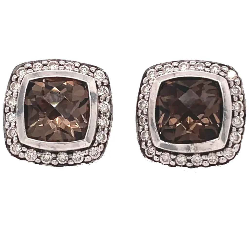 DAVID YURMAN ALBION SMOKY QUARTZ DIMOND TWO TONE EARRINGS