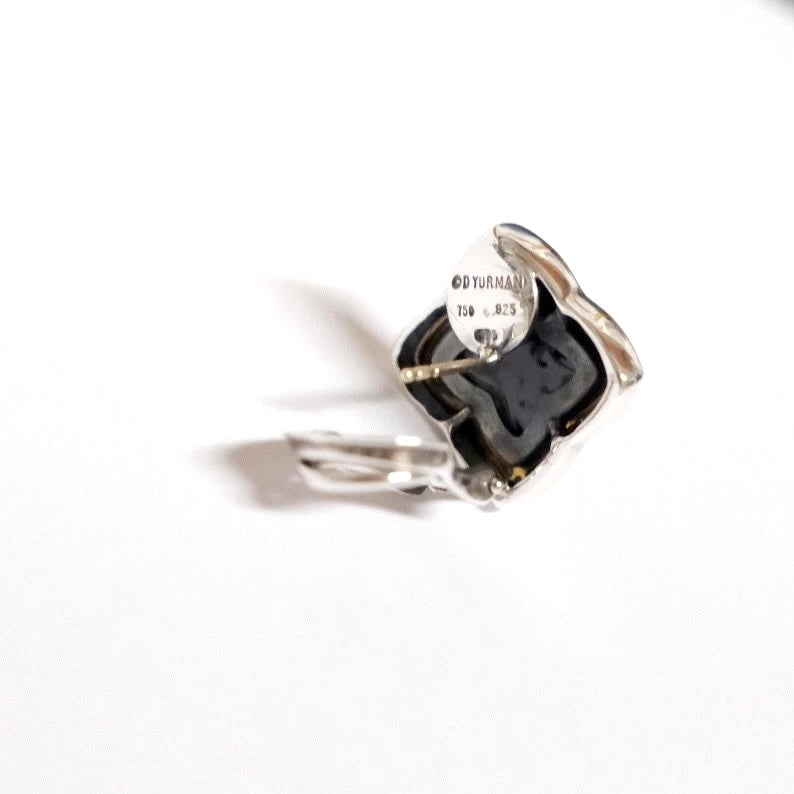 DY STERLING SILVER 18K GOLD BLACK ONYX QUATREFOIL EARRINGS