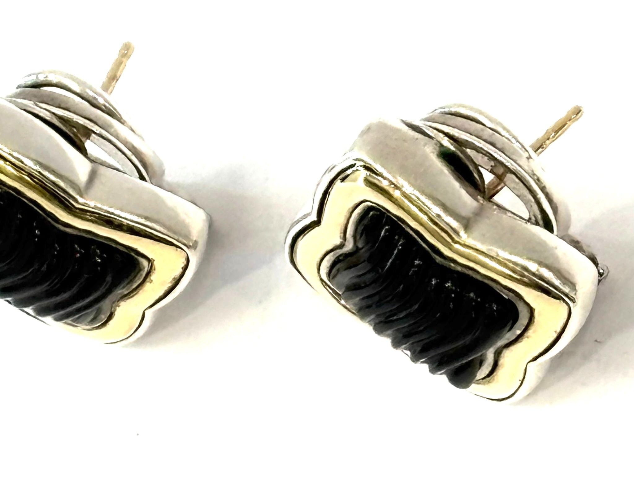 DY STERLING SILVER 18K GOLD BLACK ONYX QUATREFOIL EARRINGS