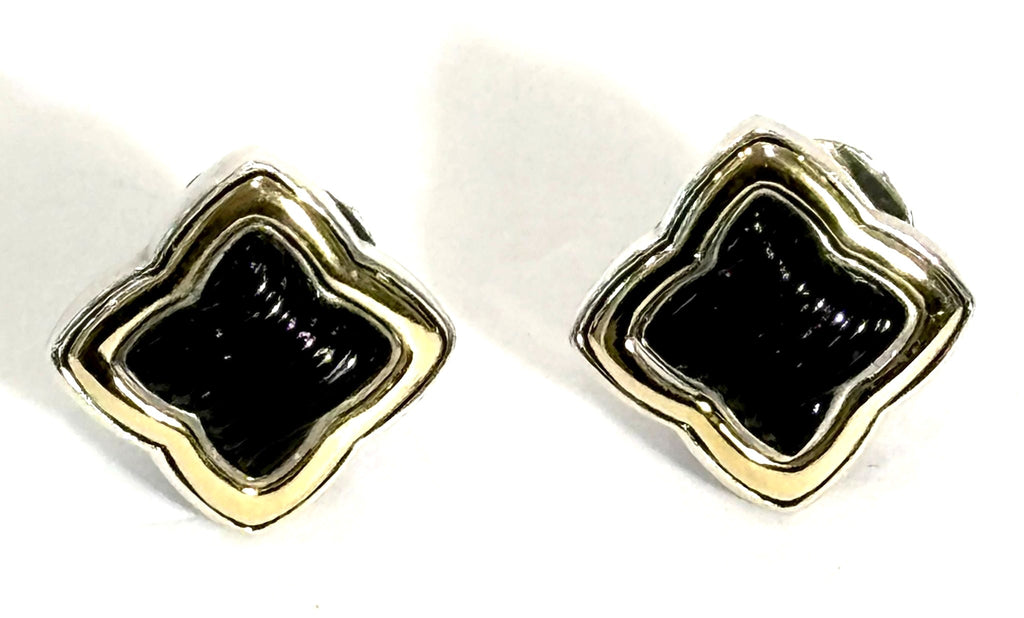 DY STERLING SILVER 18K GOLD BLACK ONYX QUATREFOIL EARRINGS