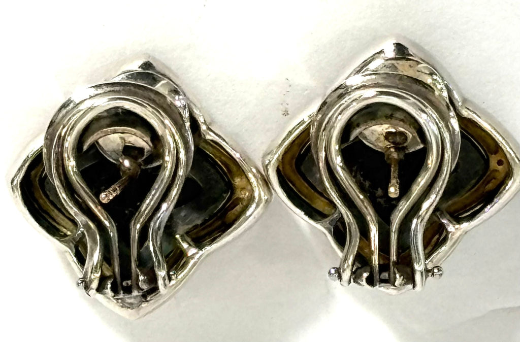 DY STERLING SILVER 18K GOLD BLACK ONYX QUATREFOIL EARRINGS