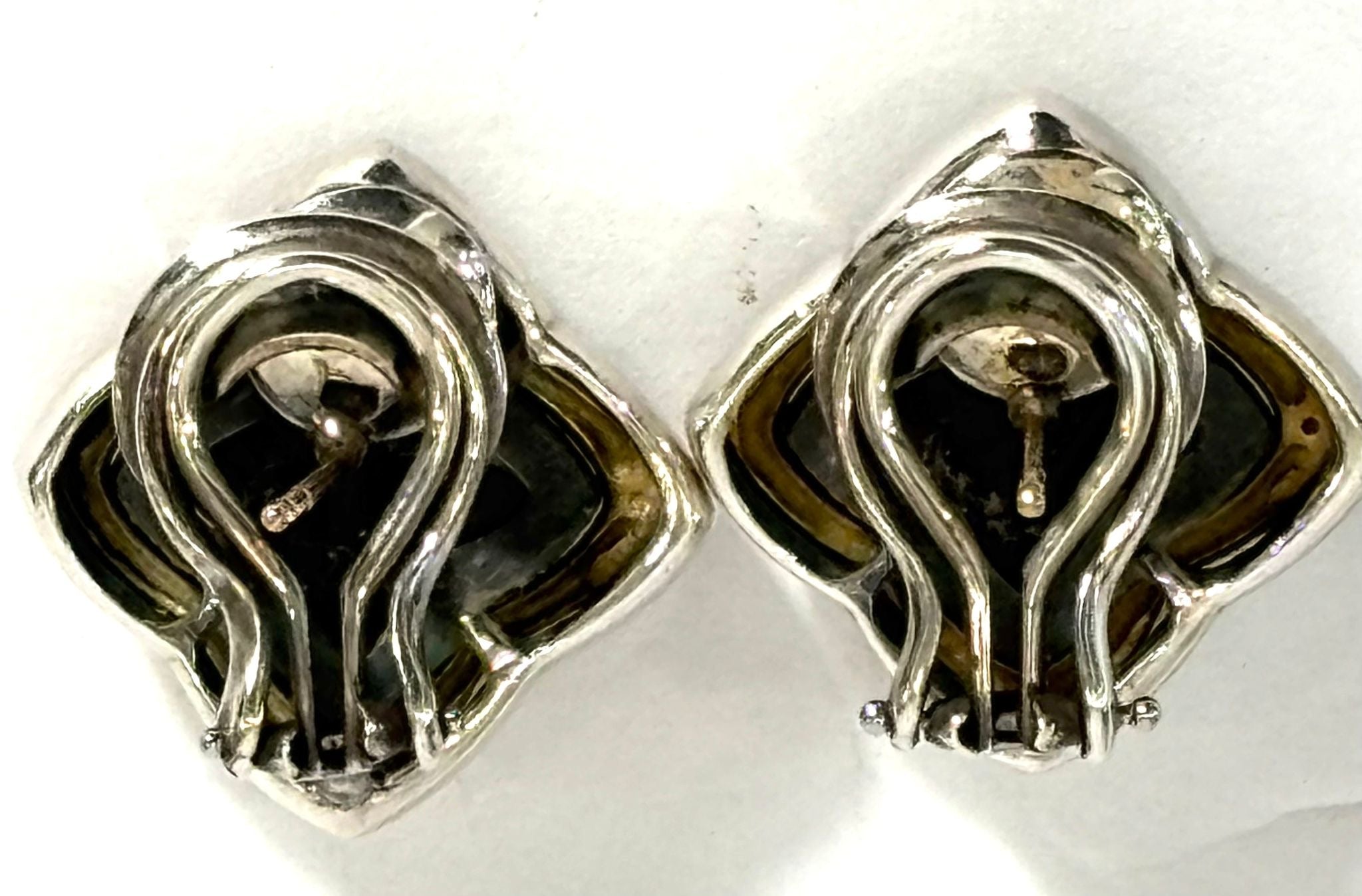 DY STERLING SILVER 18K GOLD BLACK ONYX QUATREFOIL EARRINGS