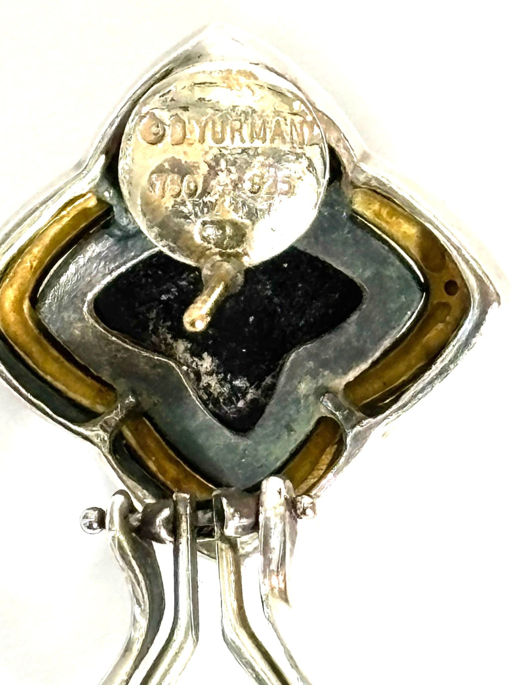 DY STERLING SILVER 18K GOLD BLACK ONYX QUATREFOIL EARRINGS