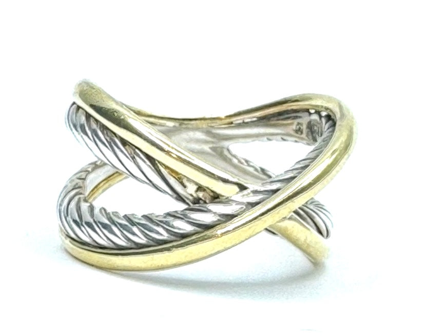 DY STERLING SILVER 18K GOLD CABEL CROSSOVER RING
