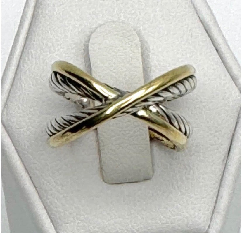 DY STERLING SILVER 18K GOLD CABEL CROSSOVER RING
