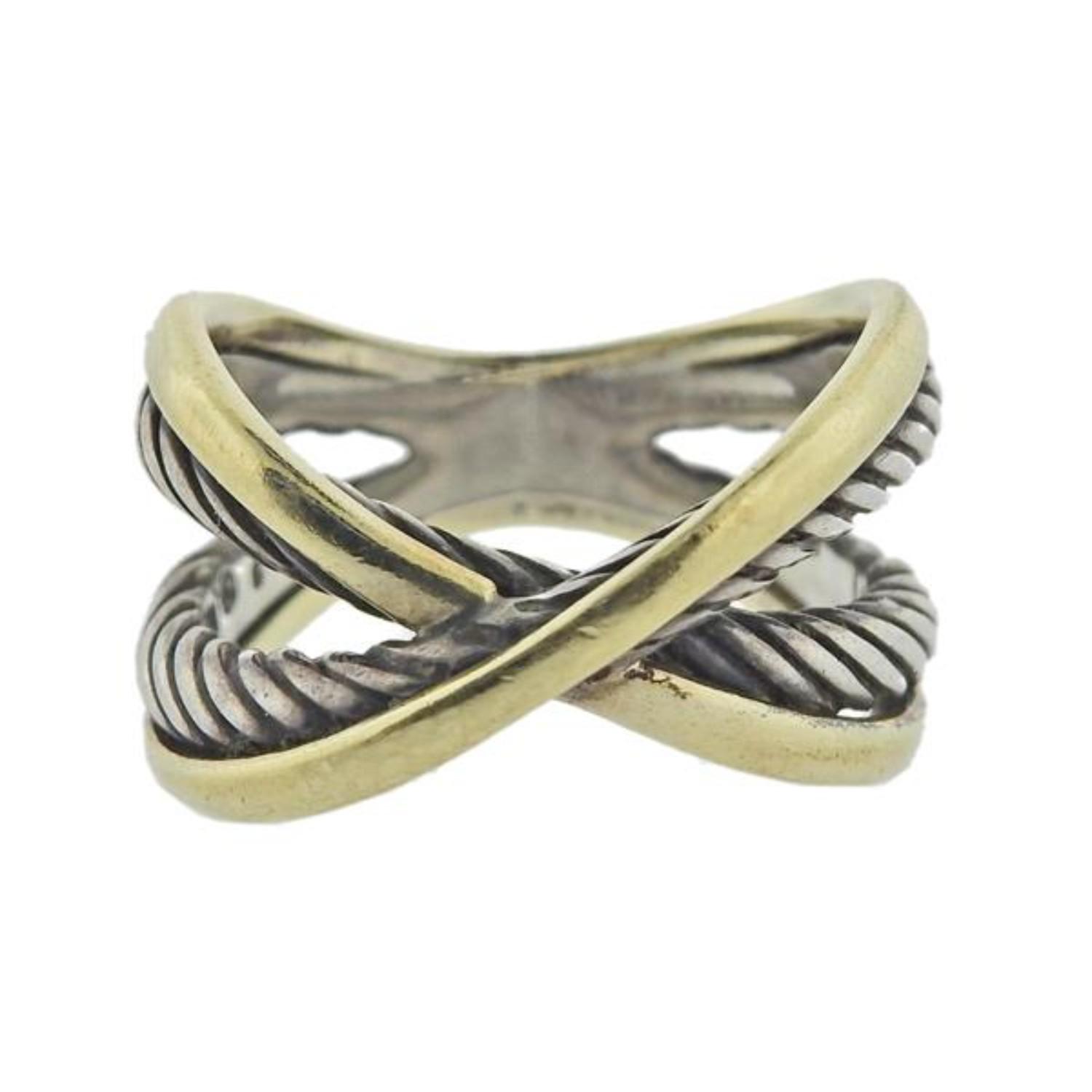 DY STERLING SILVER 18K GOLD CABEL CROSSOVER RING