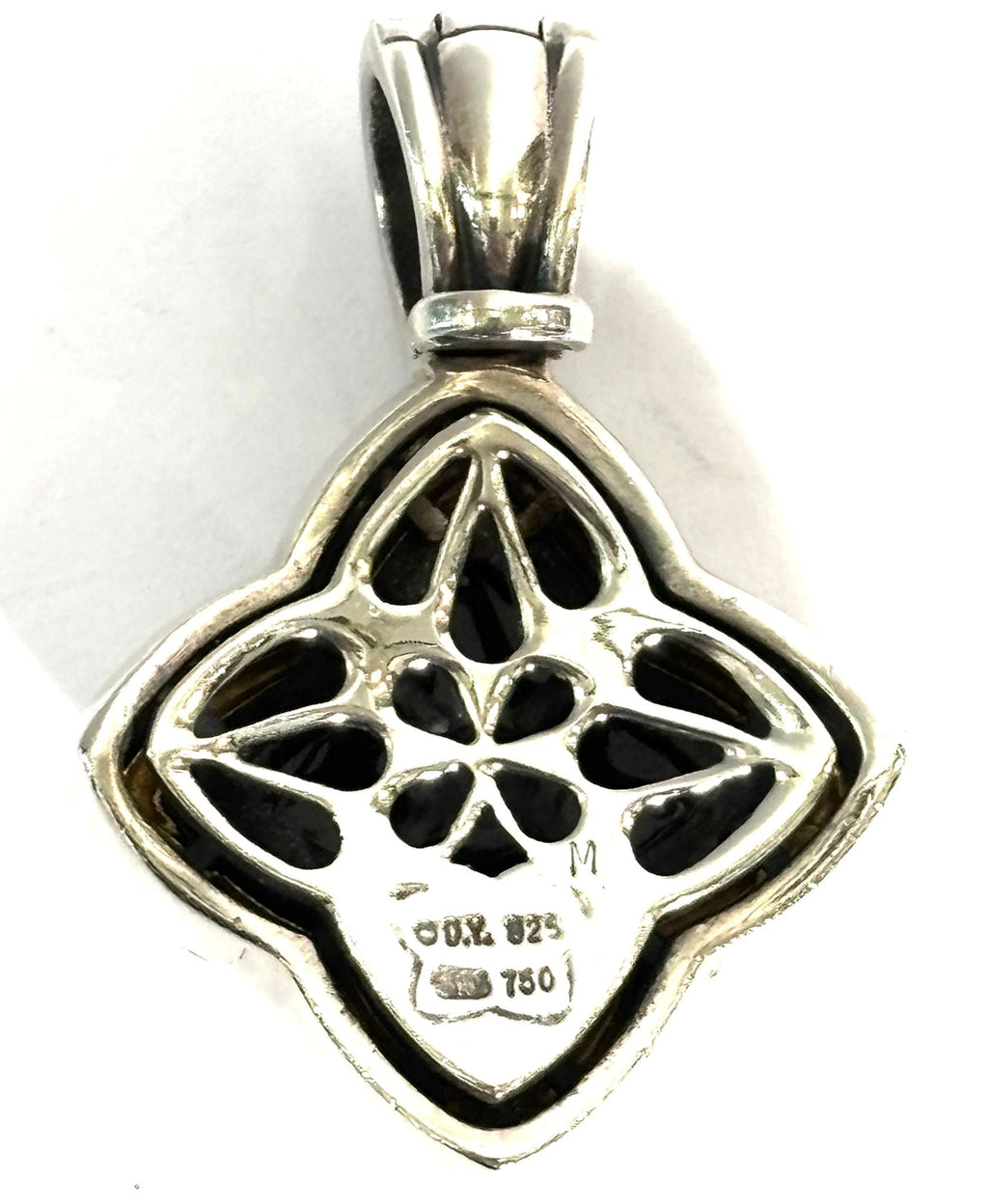 DY STERLING SILVER 18K GOLD ONYX QUATERFOIL ENHANCER CHARM PENDANT