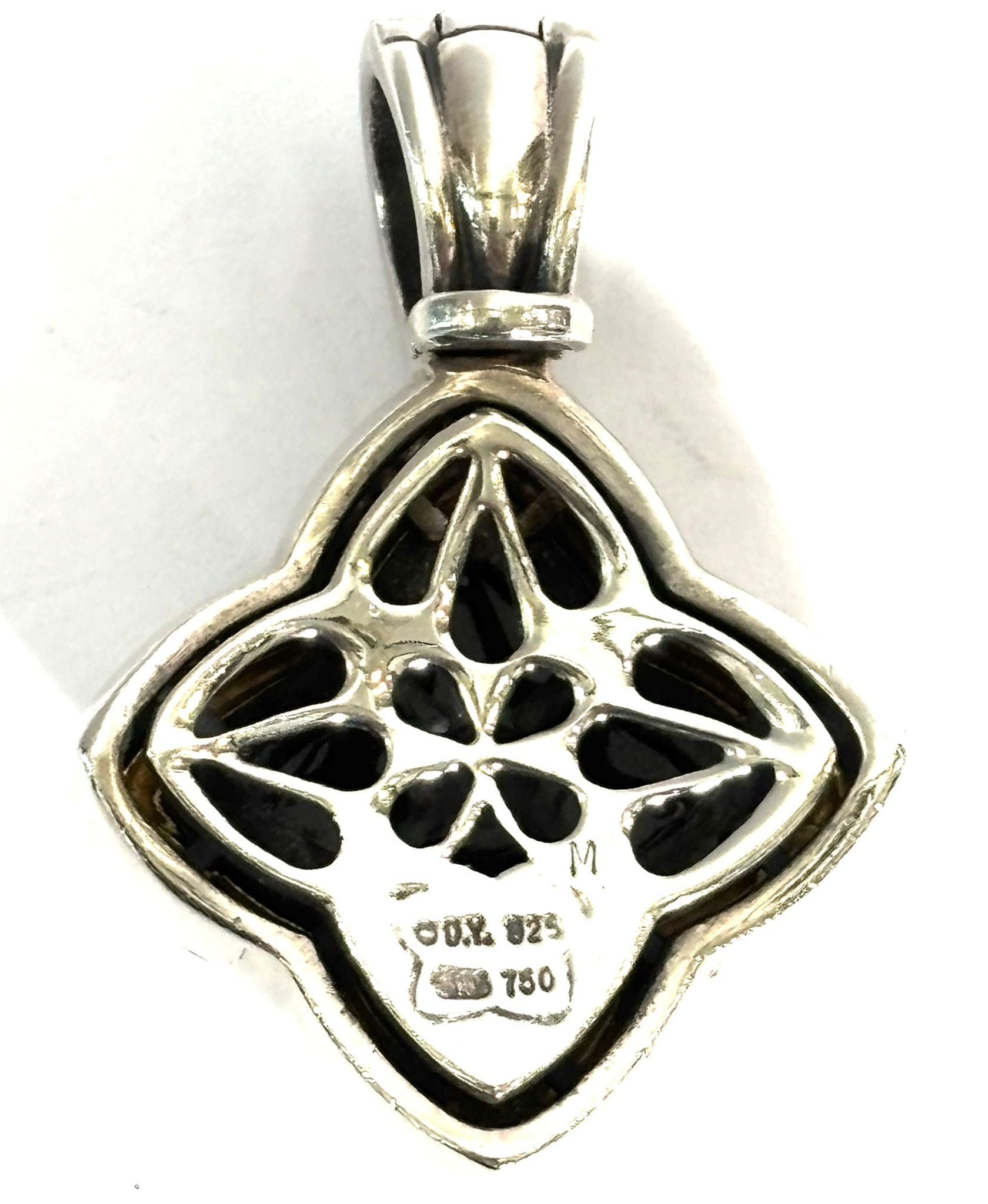 DY STERLING SILVER 18K GOLD ONYX QUATERFOIL ENHANCER CHARM PENDANT