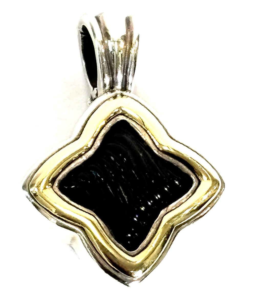 DY STERLING SILVER 18K GOLD ONYX QUATERFOIL ENHANCER CHARM PENDANT
