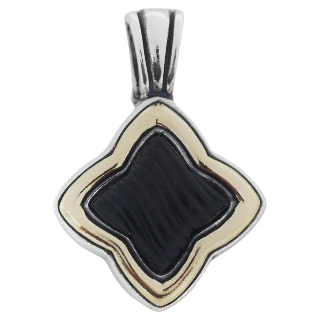 DY STERLING SILVER 18K GOLD ONYX QUATERFOIL ENHANCER CHARM PENDANT
