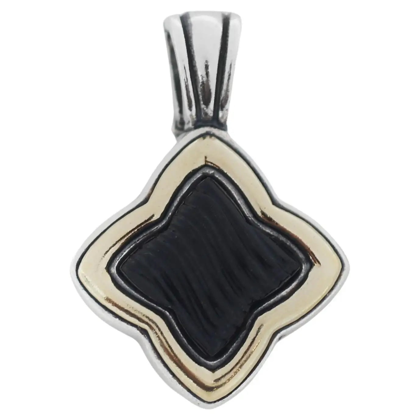 DY STERLING SILVER 18K GOLD ONYX QUATERFOIL ENHANCER CHARM PENDANT