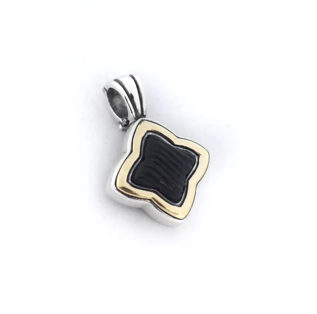 DY STERLING SILVER 18K GOLD ONYX QUATERFOIL ENHANCER CHARM PENDANT