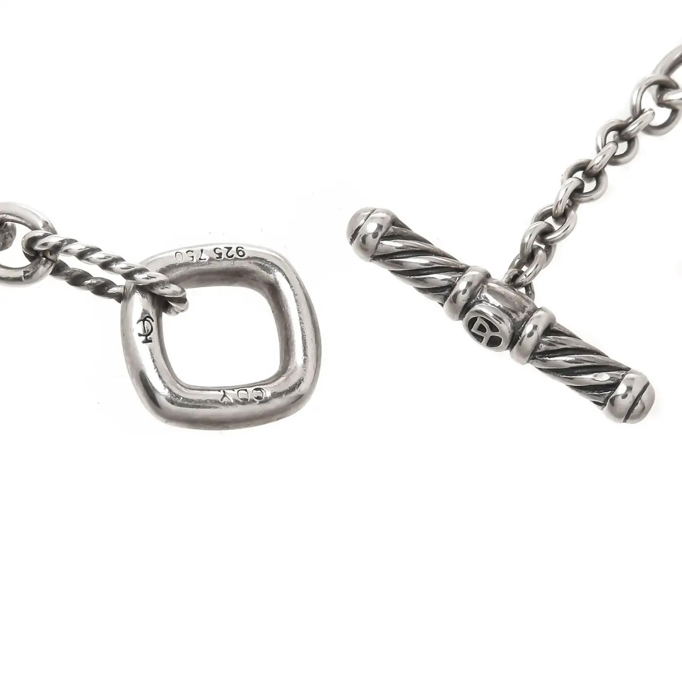 DY STERLING SILVER 18K GOLD PEARL FIGARO CHAIN NECKLACE