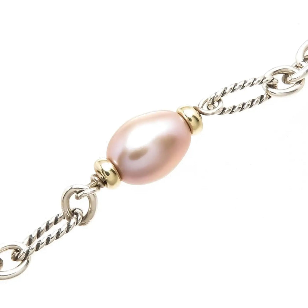 DY STERLING SILVER 18K GOLD PEARL FIGARO CHAIN NECKLACE