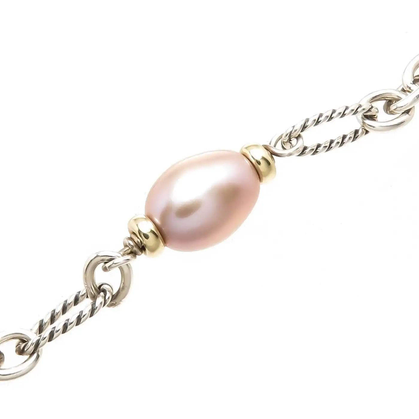 DY STERLING SILVER 18K GOLD PEARL FIGARO CHAIN NECKLACE