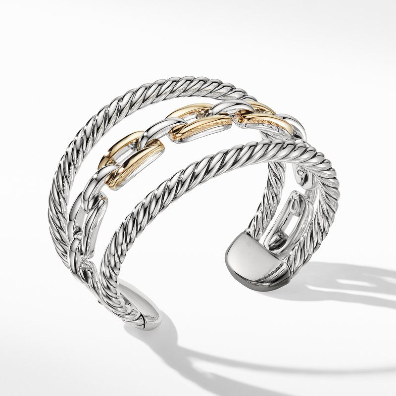 DAVID YURMAN WELLESLEY LINK  SILVER & 18K GOLD MULTISTACK BRACELET