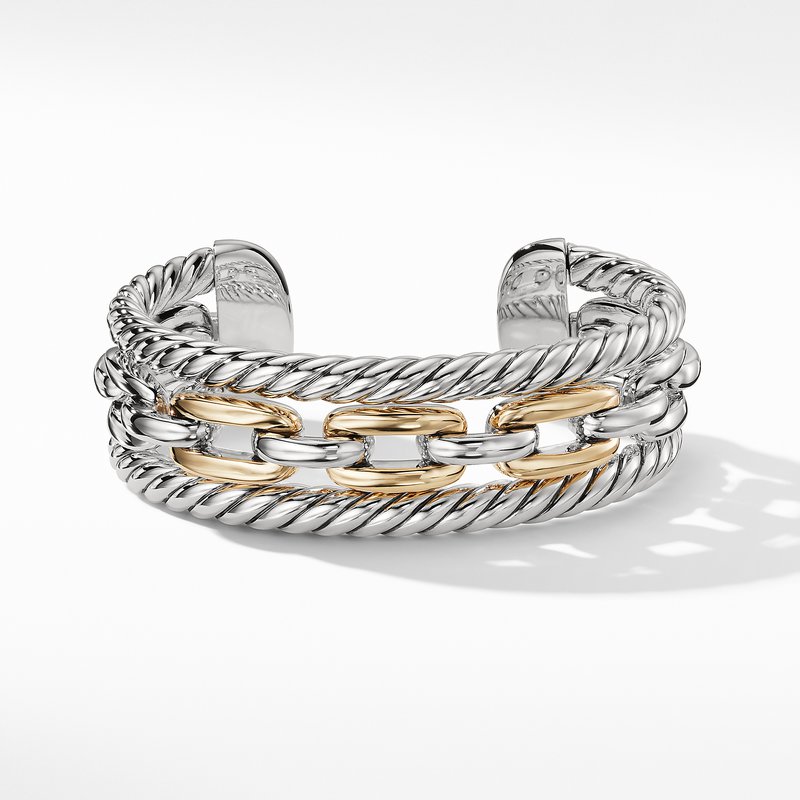 DAVID YURMAN WELLESLEY LINK  SILVER & 18K GOLD MULTISTACK BRACELET