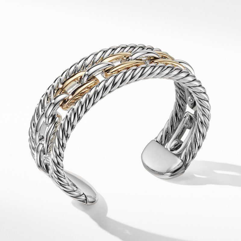 DAVID YURMAN WELLESLEY LINK  SILVER & 18K GOLD MULTISTACK BRACELET