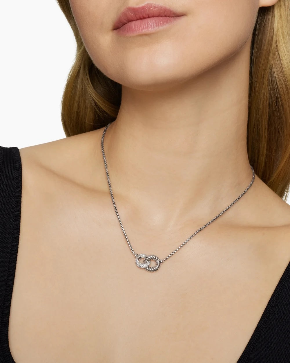 DAVID YURMAN BELMONT® CURB LINK STERLING SILVER DIAMOND NECKLACE
