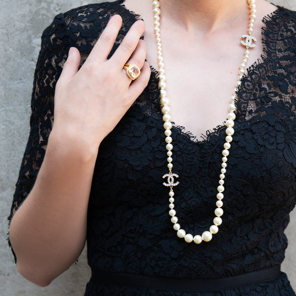 Chanel Faux Pearl CC Station Necklace