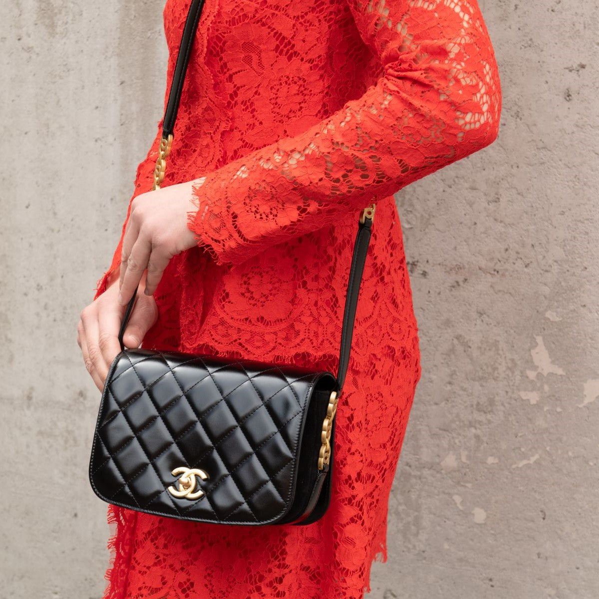 Chanel Black Quilted Shiny Calfskin & Suede Mini Messenger Bag