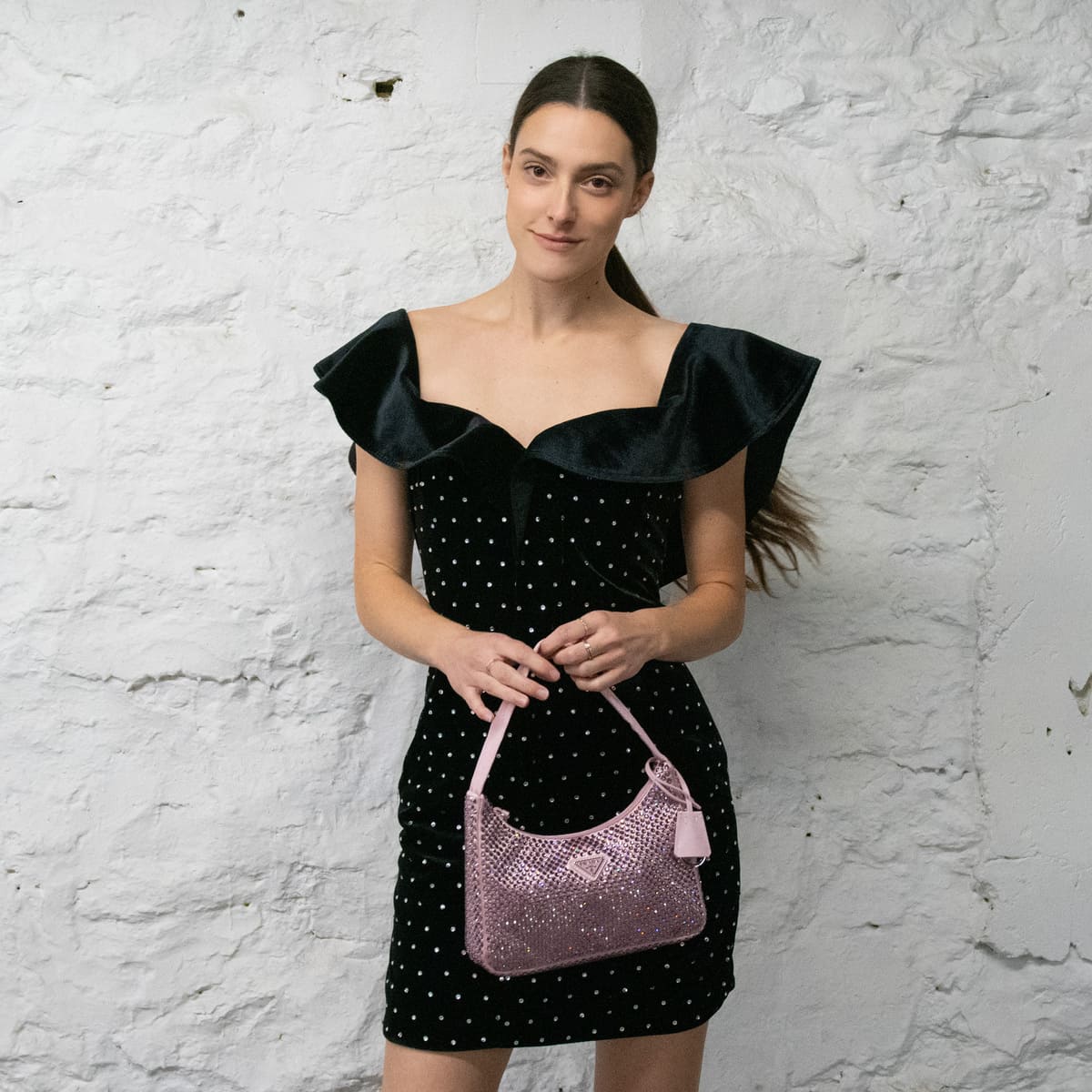 Prada Alabaster Pink Satin Crystal Mini Re-Edition 2000
