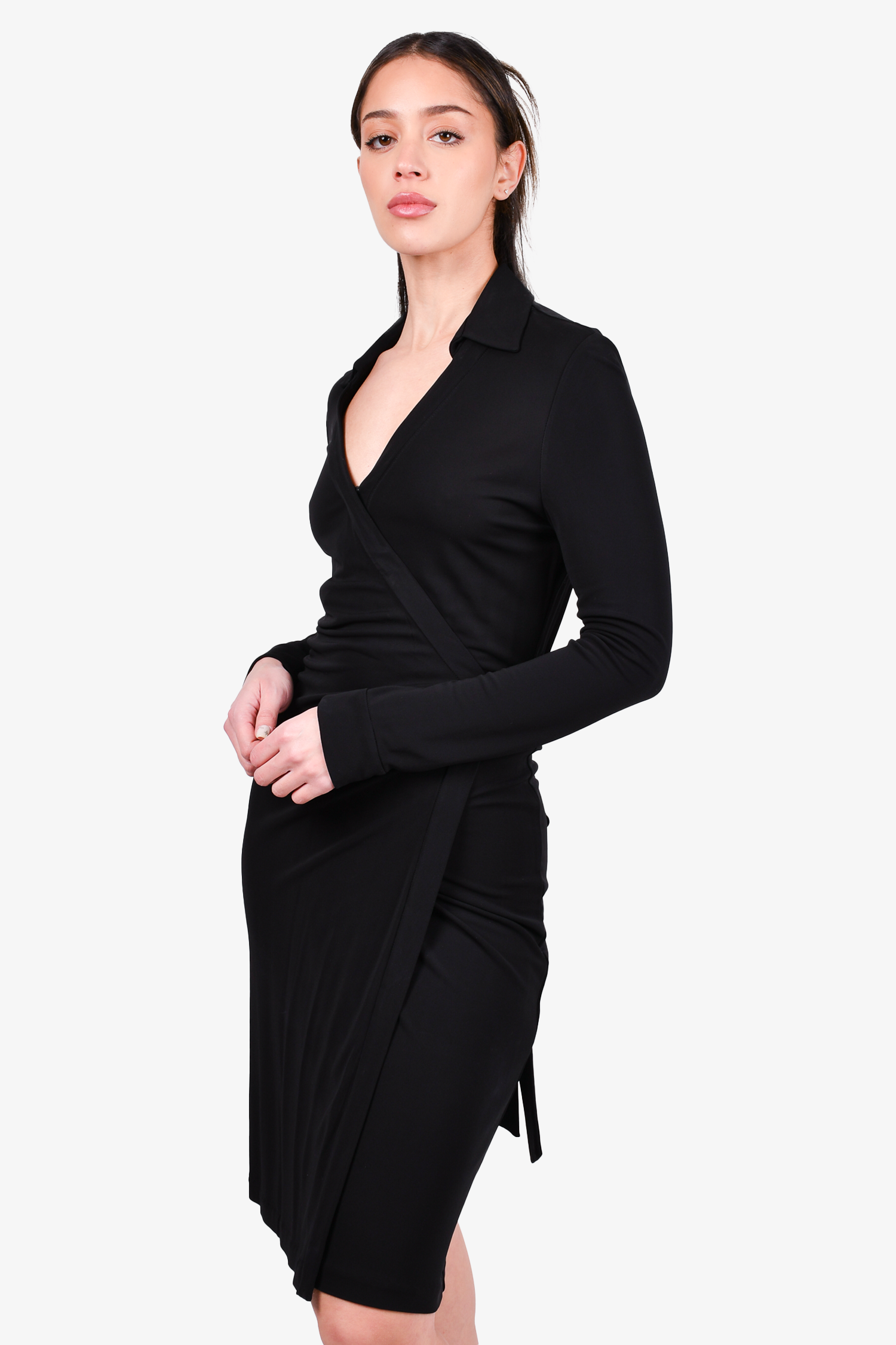 Diane Von Furstenberg Black Collared Wrap Dress Size 6