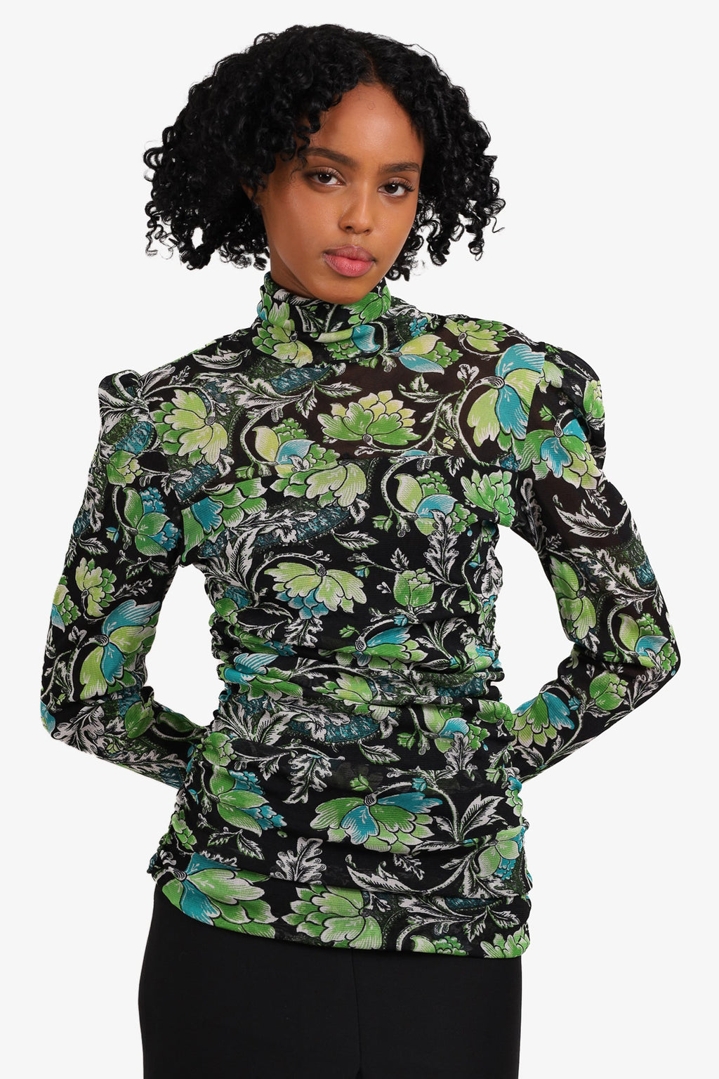 Diane von Furstenberg Green/Black Floral Print Twisted Top Size L