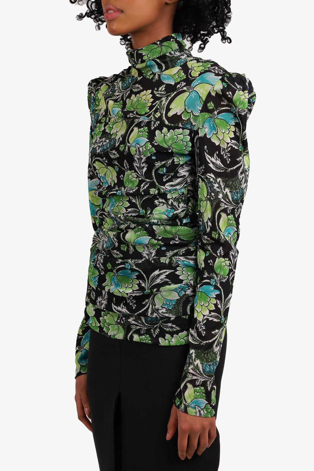 Diane von Furstenberg Green/Black Floral Print Twisted Top Size L