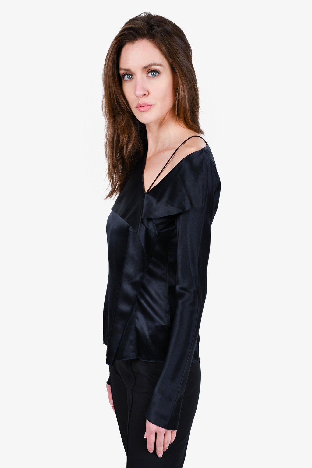Dion Lee Black Silk Ruffle Front Top Size 2