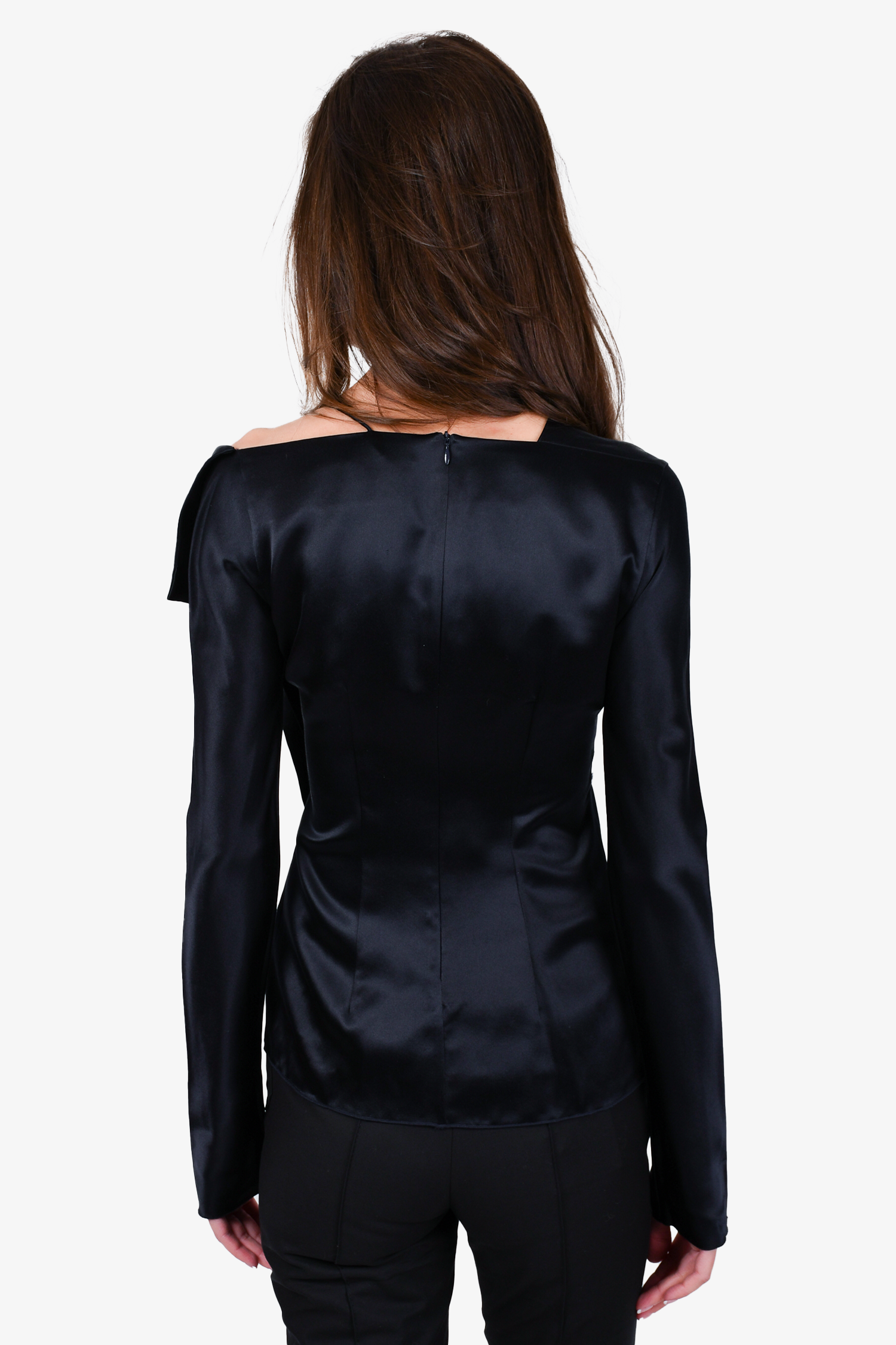 Dion Lee Black Silk Ruffle Front Top Size 2