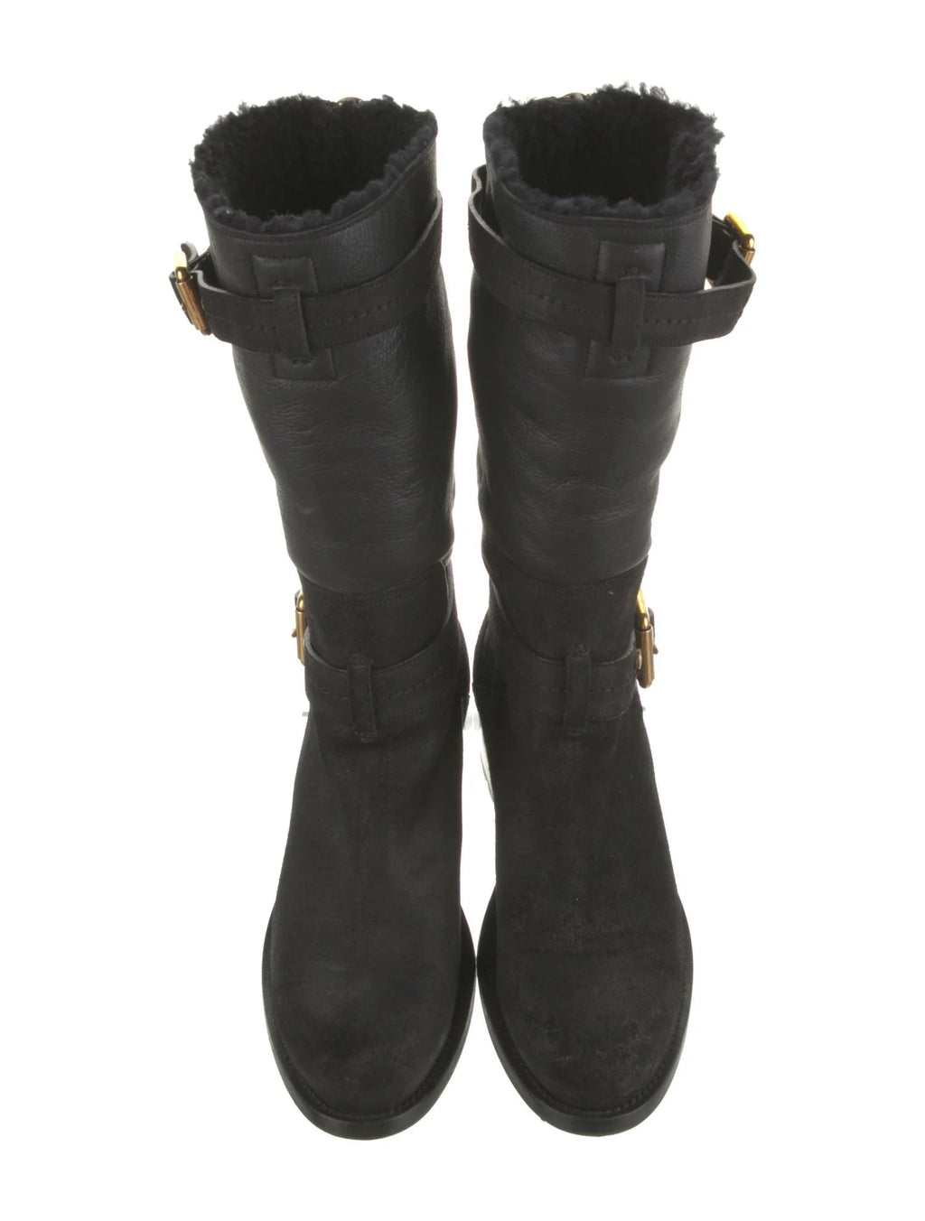 DIOR NUBUCK AND LEATHER BUCKLE STRAP MID CALF BOOTS