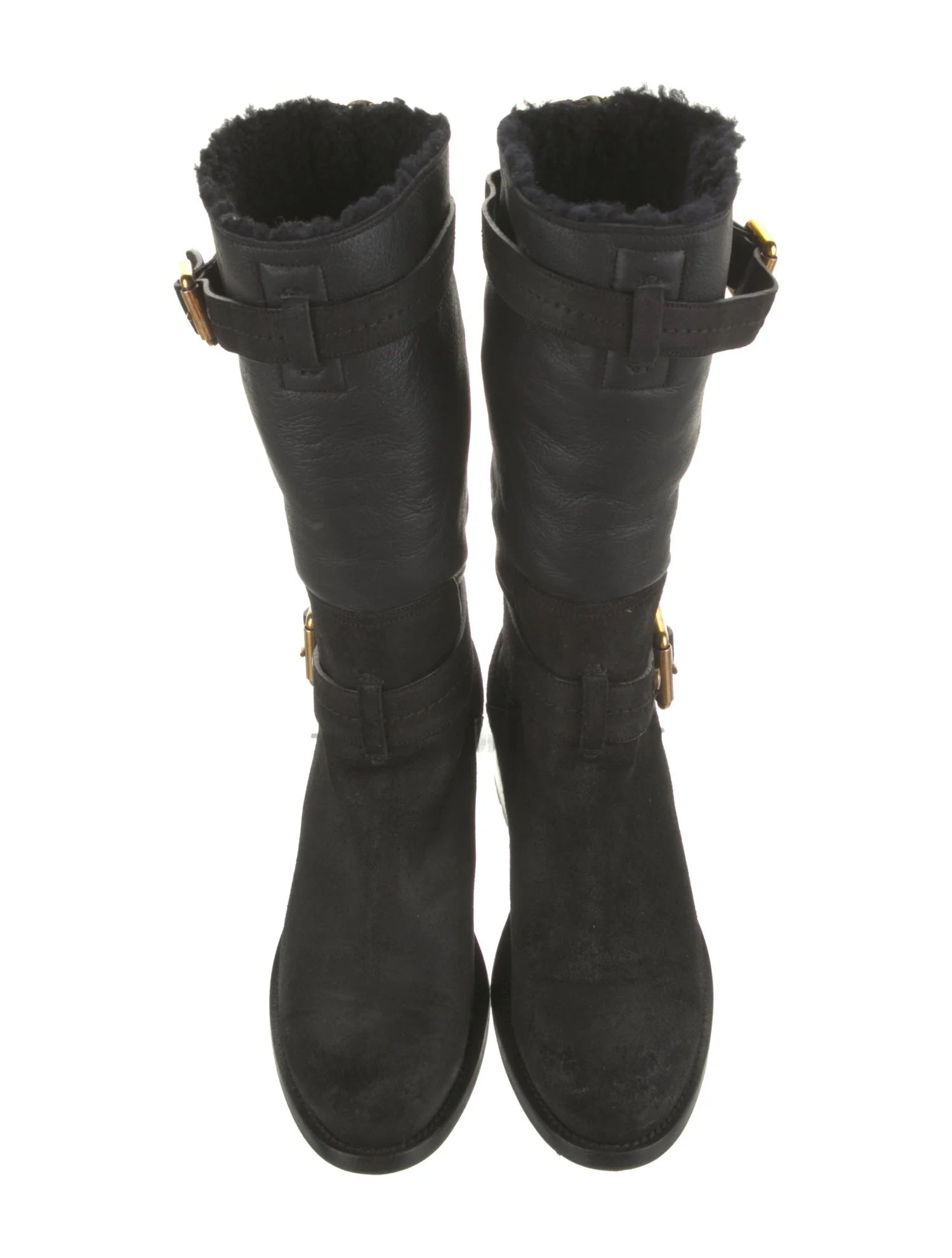 DIOR NUBUCK AND LEATHER BUCKLE STRAP MID CALF BOOTS