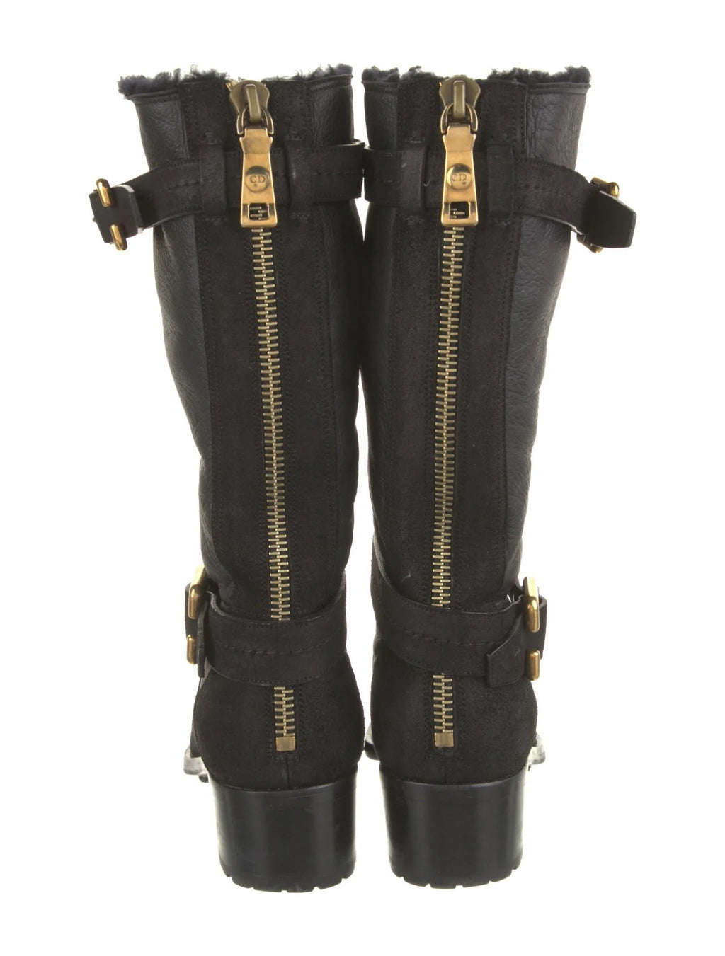 DIOR NUBUCK AND LEATHER BUCKLE STRAP MID CALF BOOTS