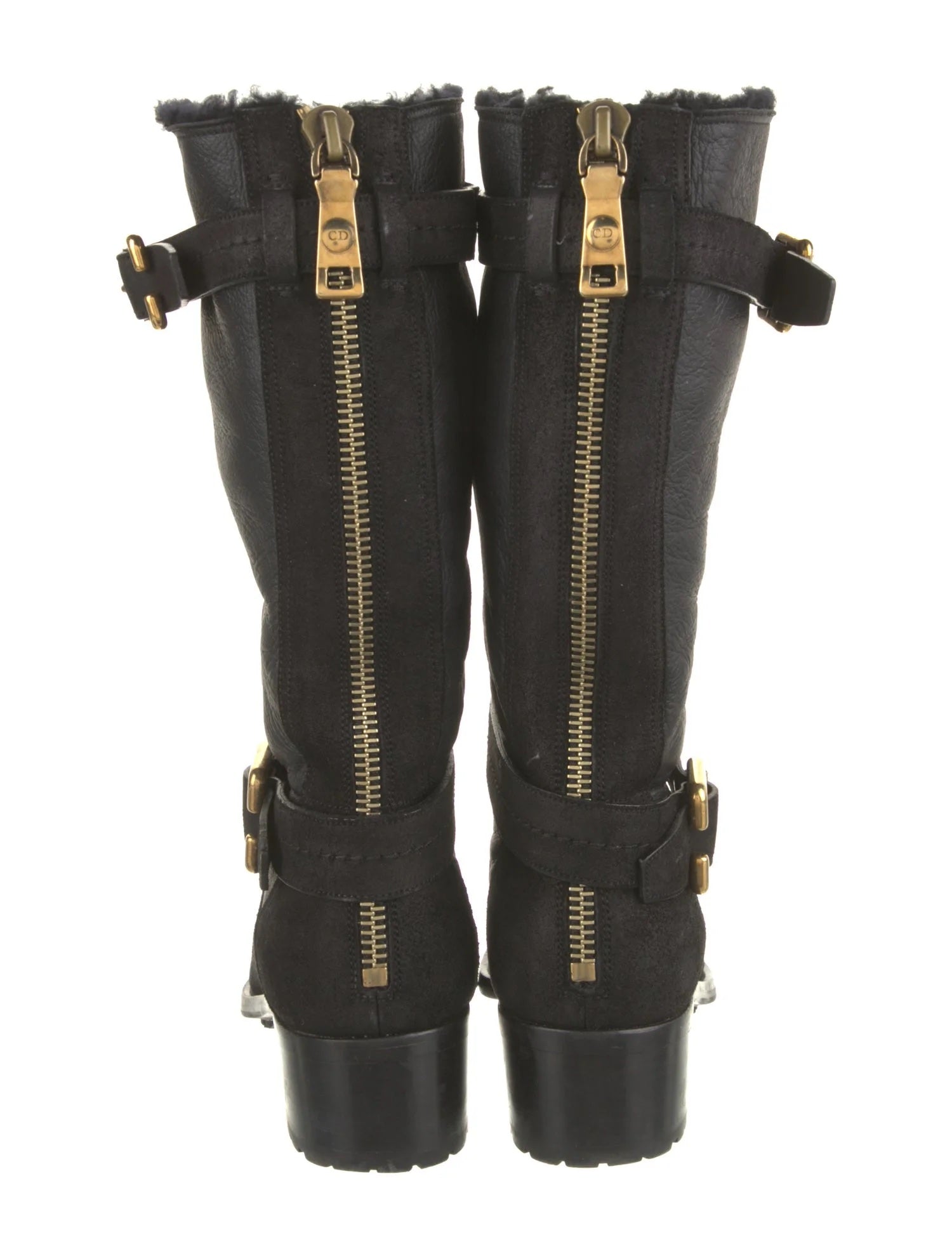 DIOR NUBUCK AND LEATHER BUCKLE STRAP MID CALF BOOTS