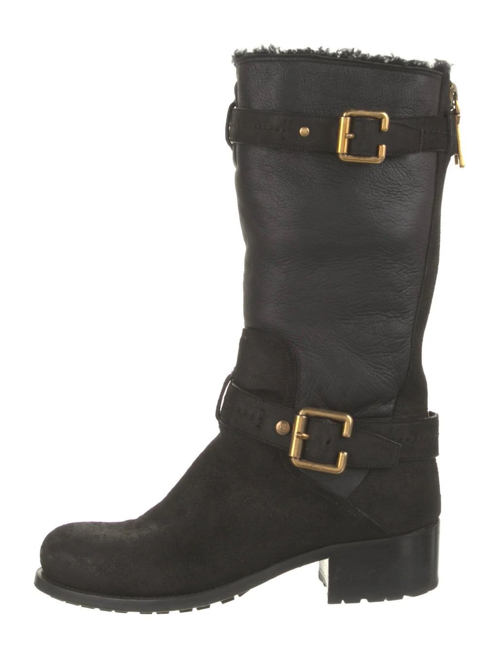 DIOR NUBUCK AND LEATHER BUCKLE STRAP MID CALF BOOTS