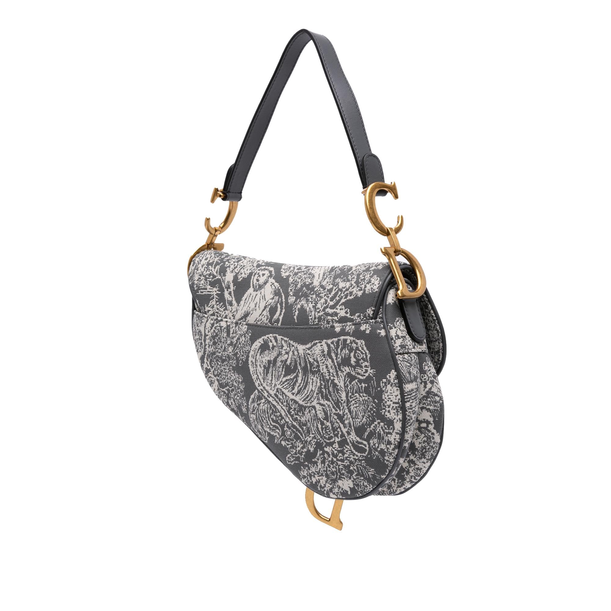 Dior Canvas Reverse Embroidered Toile De Jouy Saddle Bag