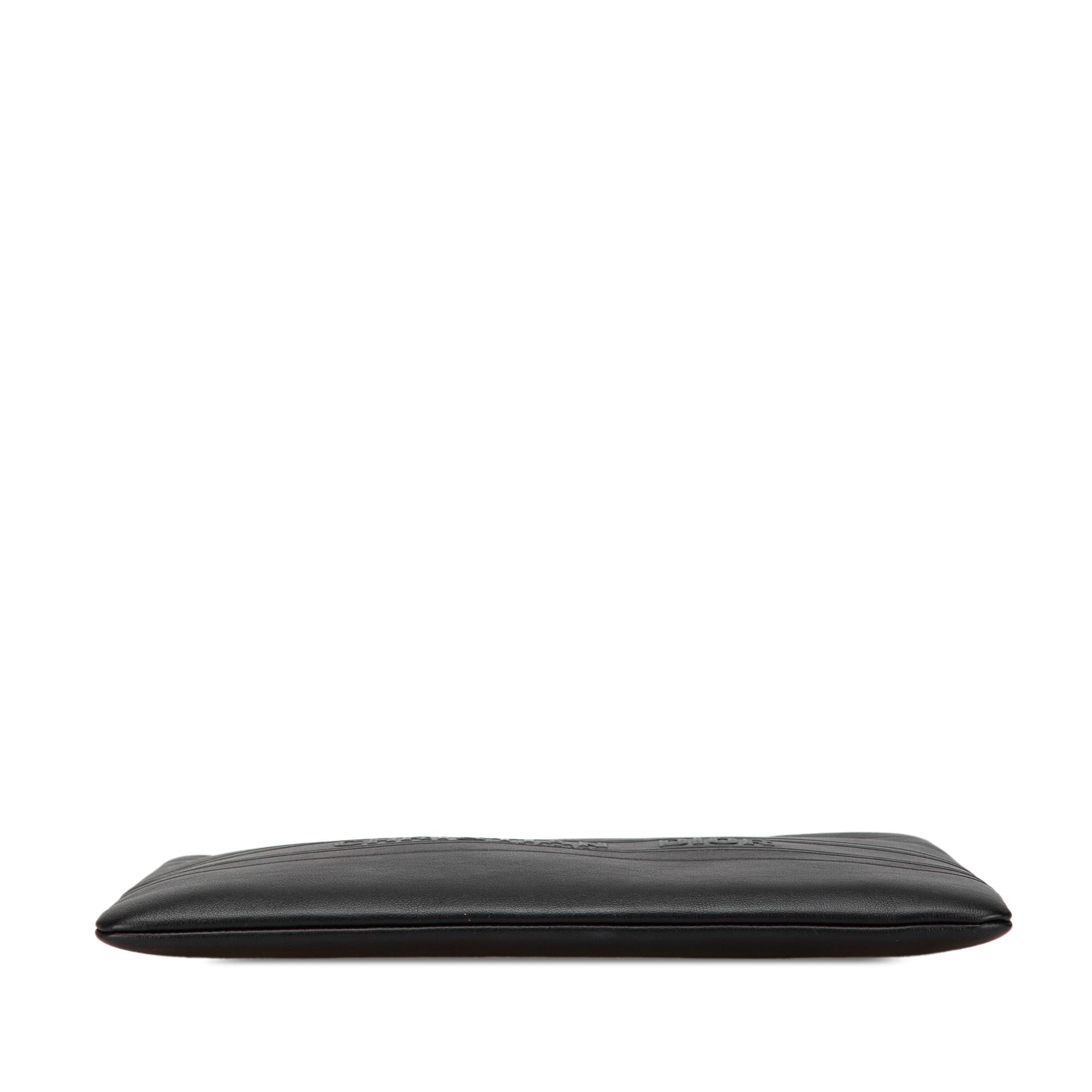 Dior Embossed Calfskin Logo Zip Clutch