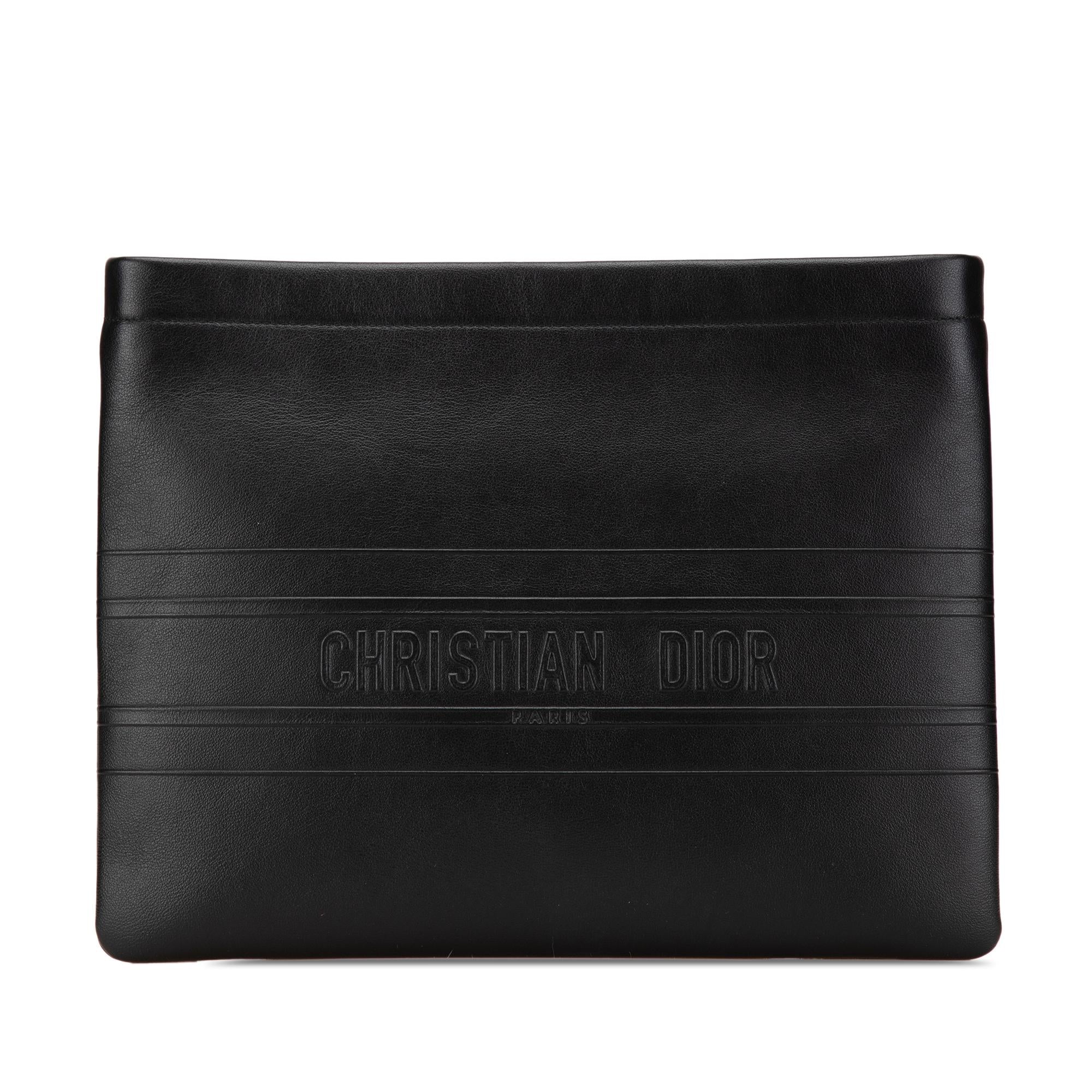 Dior Embossed Calfskin Logo Zip Clutch