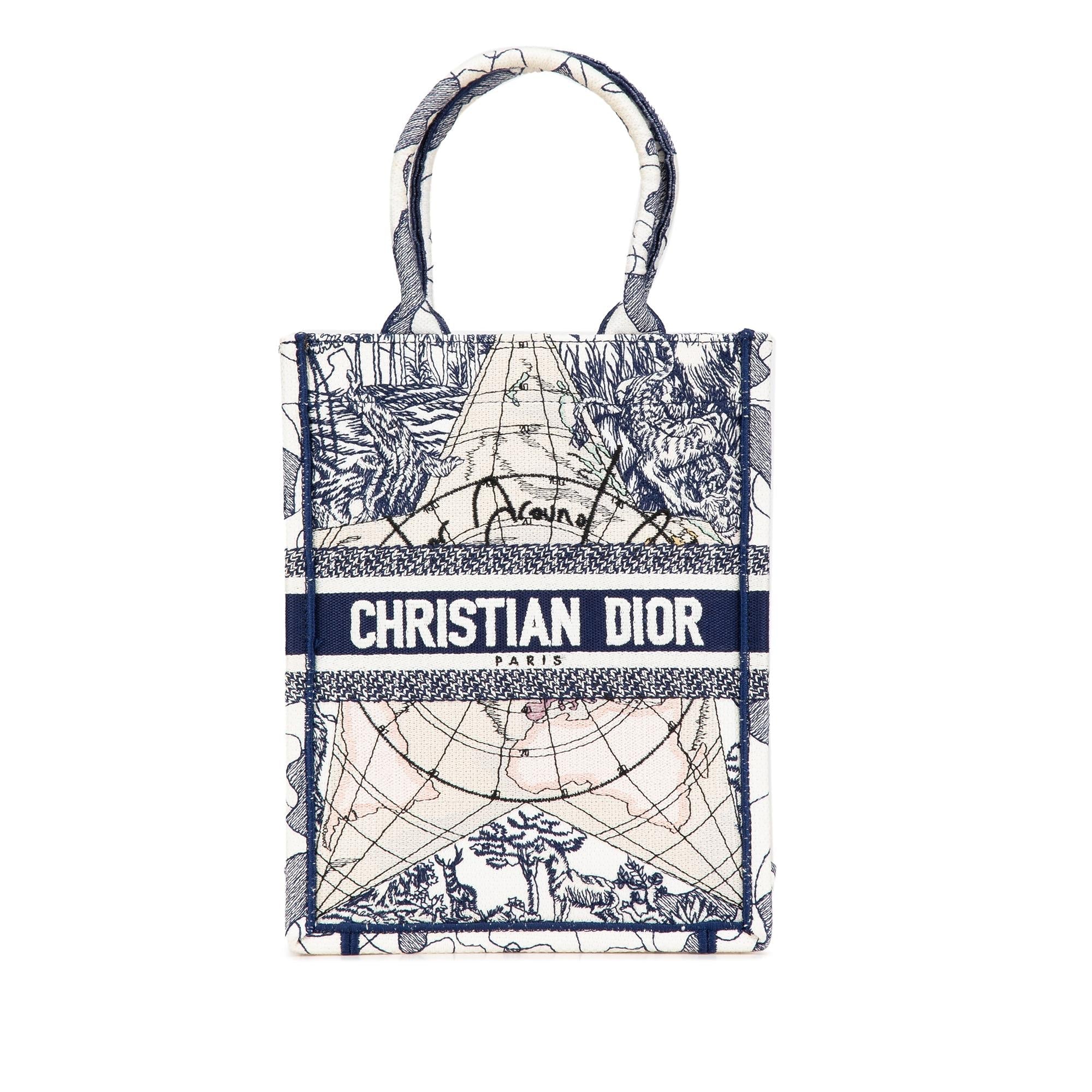 Dior Embroidered Canvas Around The World Vertical Book Tote