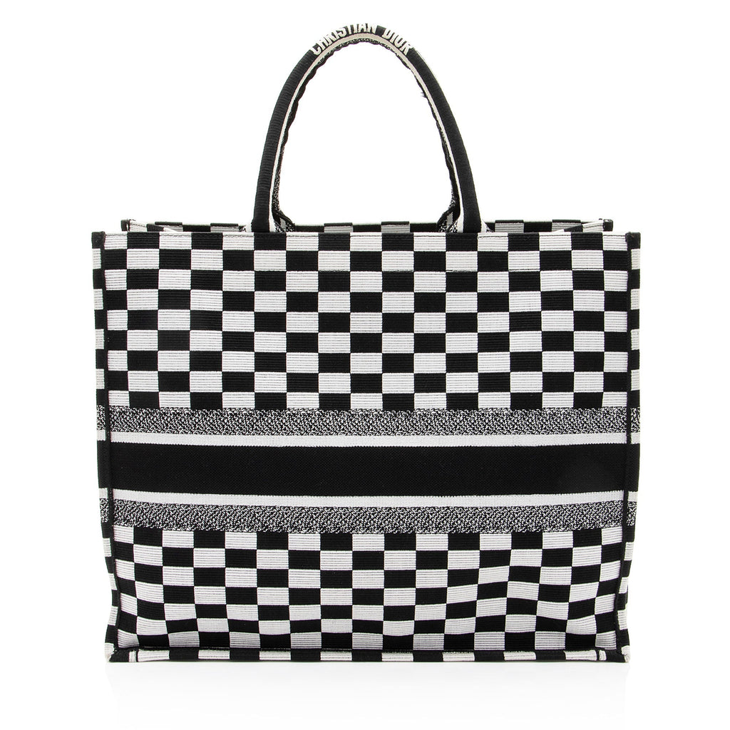 Dior Embroidered Canvas Checkered Book Tote