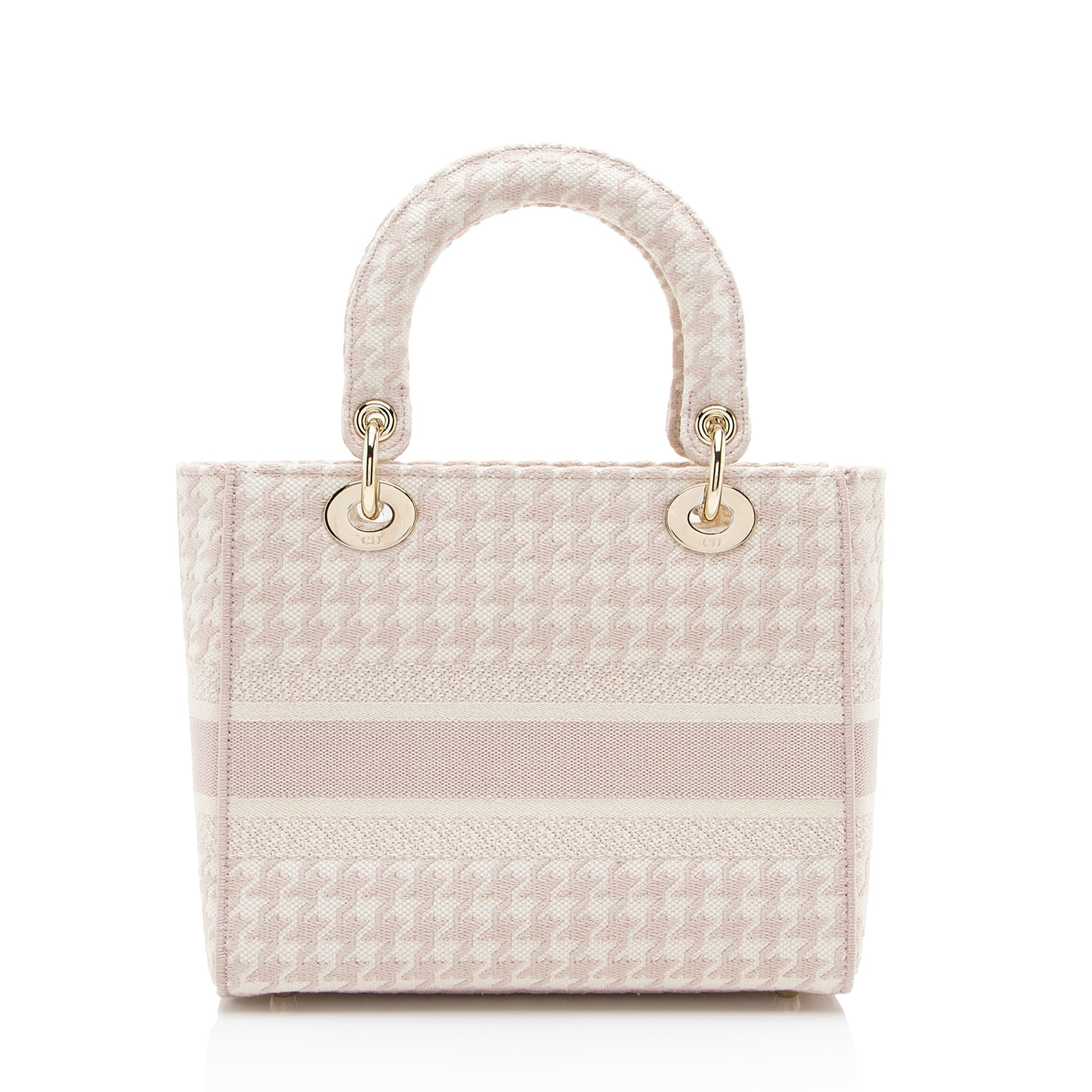 Dior Embroidered Houndstooth Canvas Lady D-Lite Medium Tote