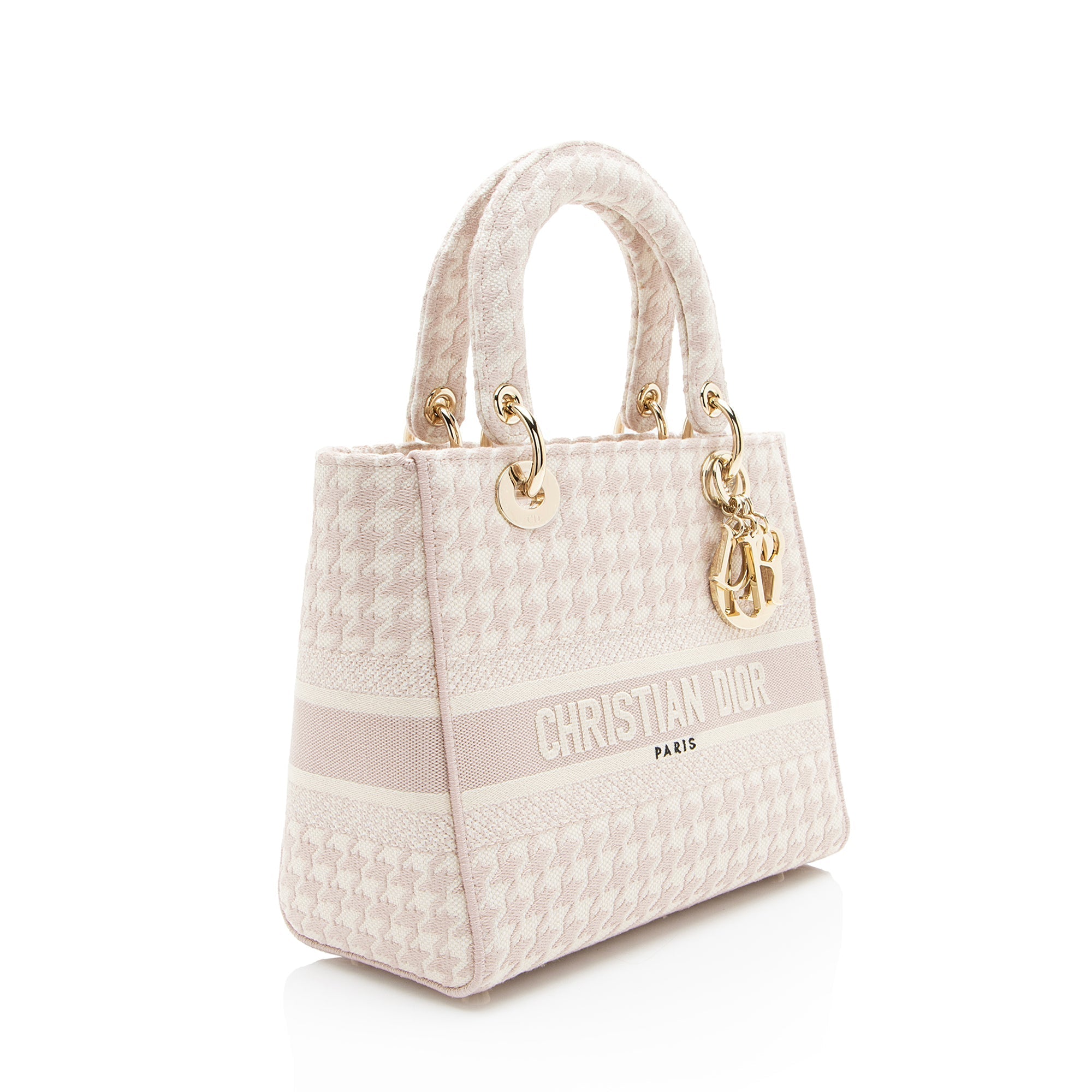 Dior Embroidered Houndstooth Canvas Lady D-Lite Medium Tote