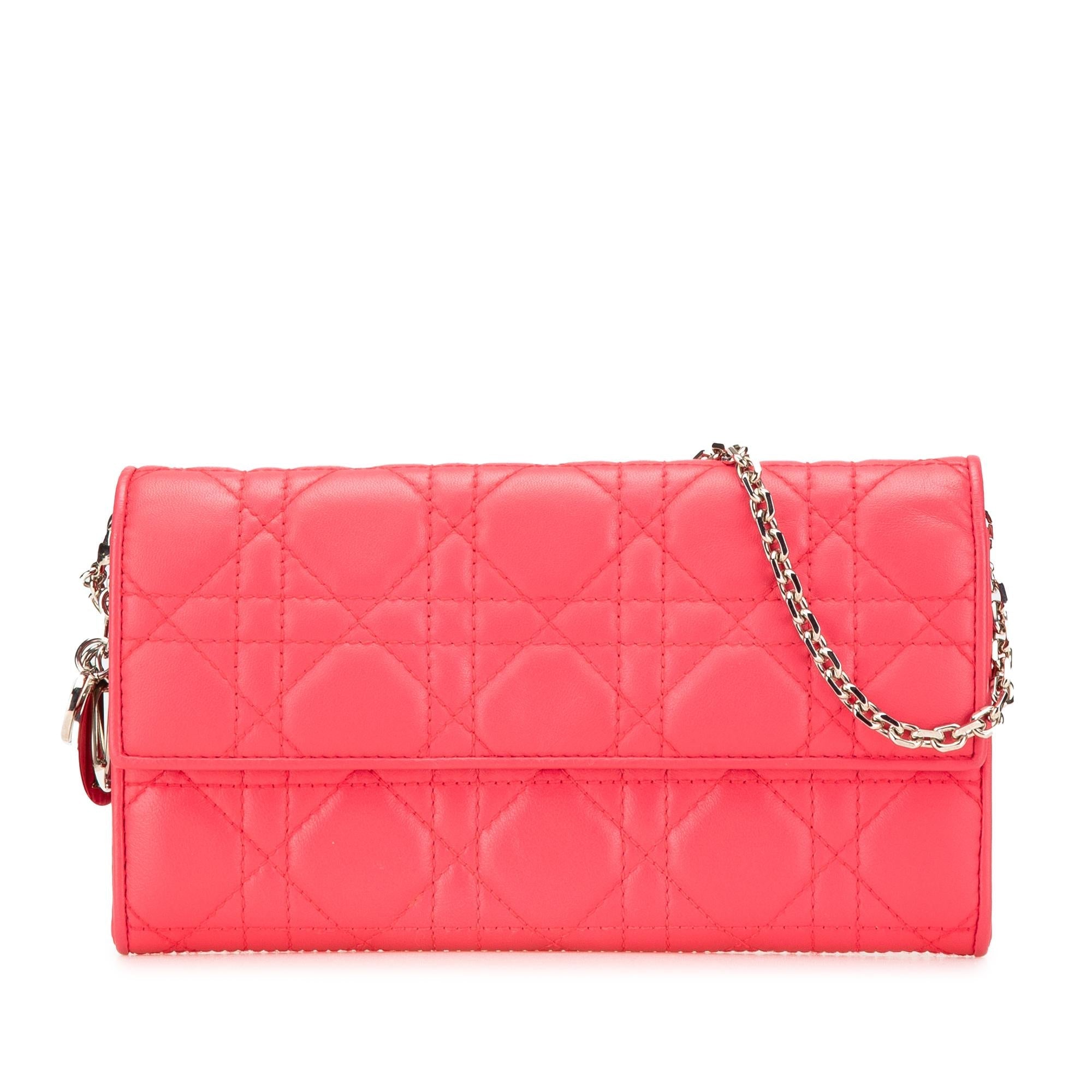 Dior Lambskin Cannage Lady Dior Wallet On Chain