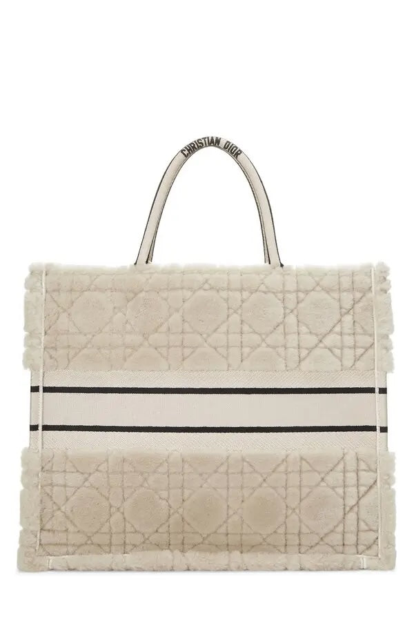 DIOR LAMBSKIN SHEARLING CANNAGE LARGE BOOK TOTE BAG